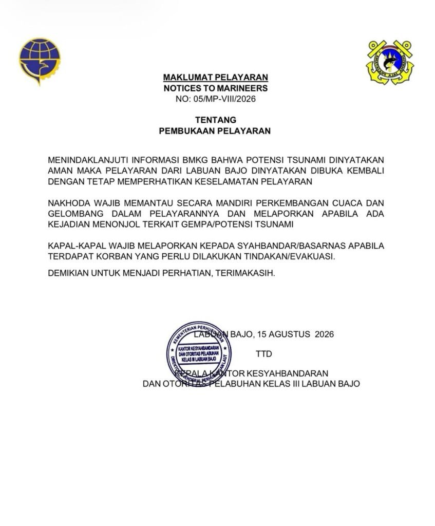 Official statement from the KSOP government authority that the national park has reopened after the earthquake
